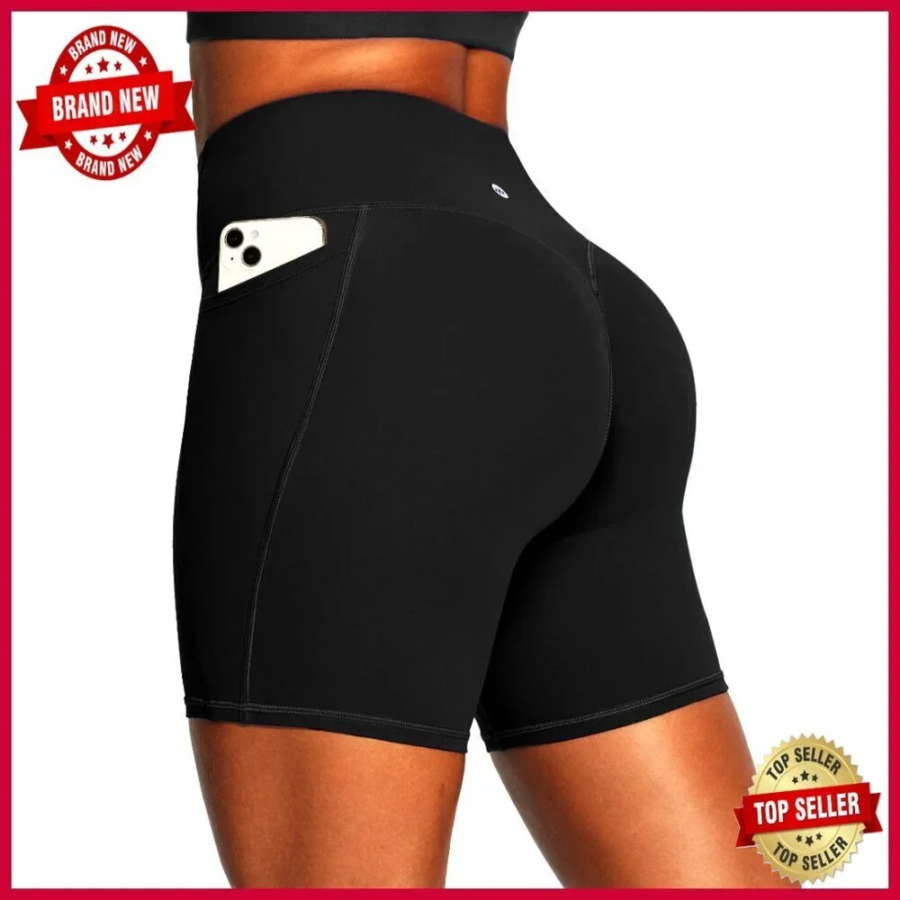 High Waisted Tummy Control Bike Shorts with Pockets for Workouts